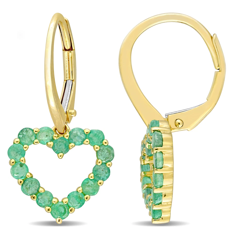 Amour 10k Yellow Gold 4/5CT TGW Emerald Heart Leverback Earrings