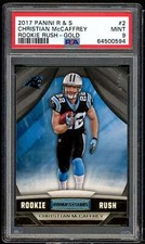Christian McCaffrey Rookie 2017 Panini Rookies Stars Rush Gold (01/10) PSA 9