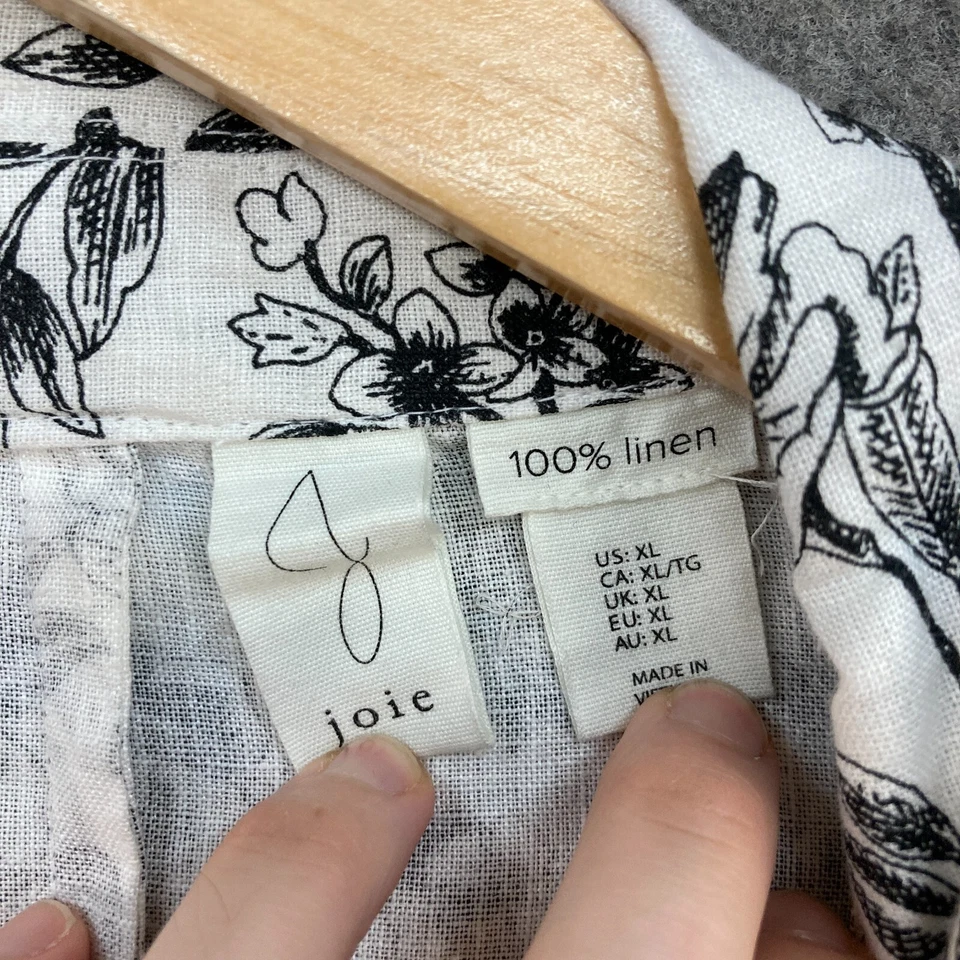 Joie Womens Linen Jacket Size XL Extra Large White Black Floral Button 49112 - Image 4 of 4