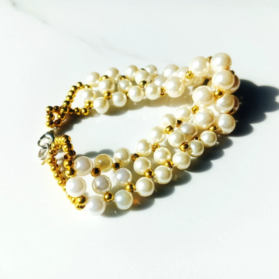 珍珠手链,圆形珍珠串珠手链,精致珍珠手链伴娘 — 第 3/4 张图片