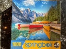 Springbok Calm Canoes 1000 Piece Puzzle lake/mountains COMPLETE!