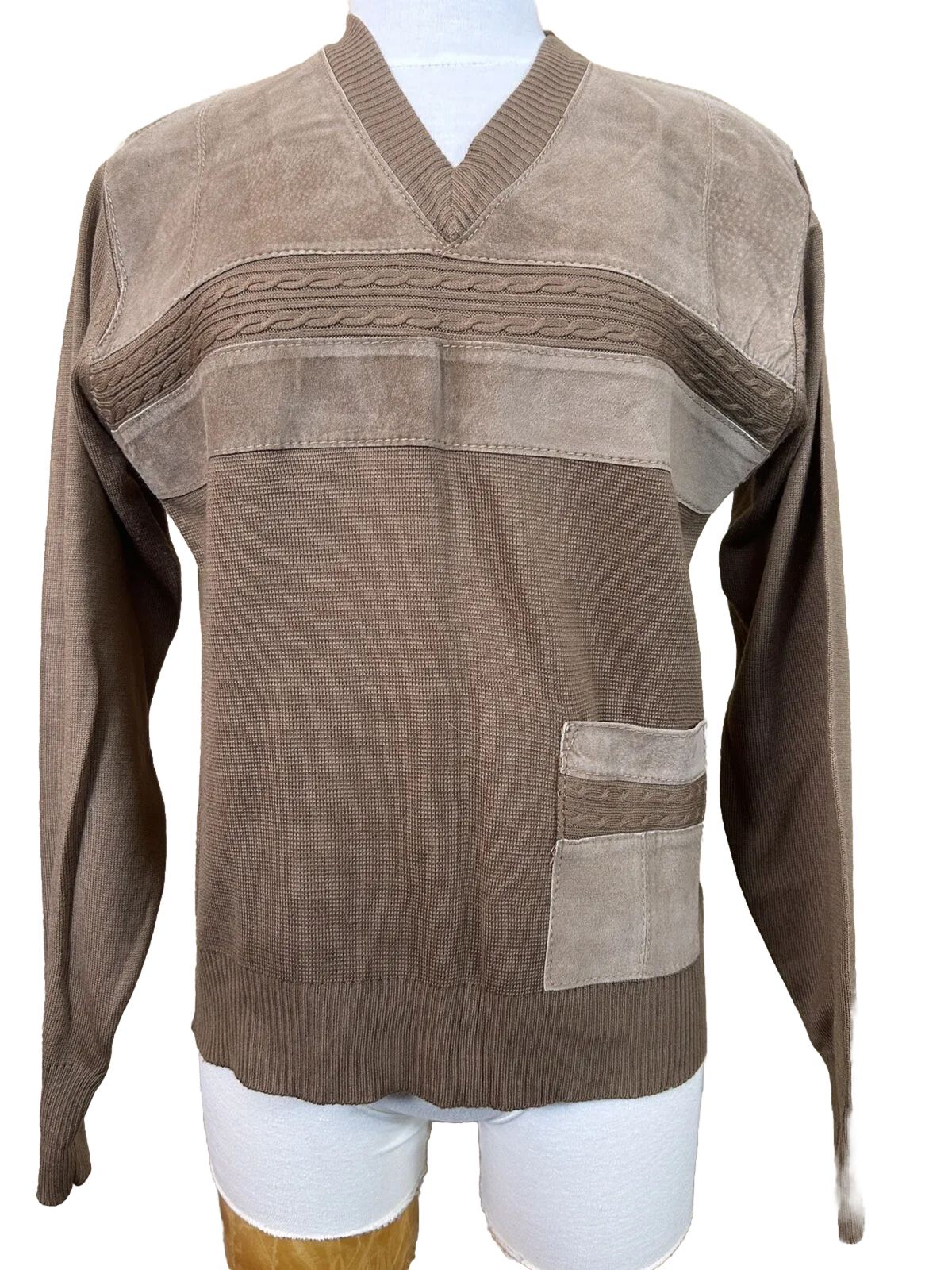 👀 Wow! Vintage 1970s Saxony Leather & Acrylic Size L Amazing Vintage Sweater eBay