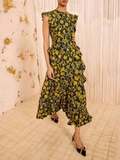 Women Ulla Johnson Viscose Round Neck Floral Tank Midi Dress