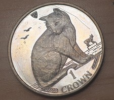 1990 Isle of Man Crown New York Alley Cat Unc. Scratches