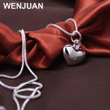 925 Sterling Silver Solid Small Heart Pendant Necklace Snake Chain Women Jewelry