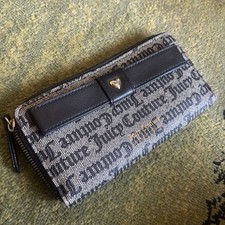 Vintage Y2k Juicy Couture Envelope Zip-Around Wallet Black White Heart Logo 00s