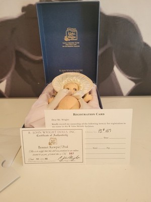 R John Wright Bonnet Kewpie Pink Felt Doll #87/250 2002 COA Box