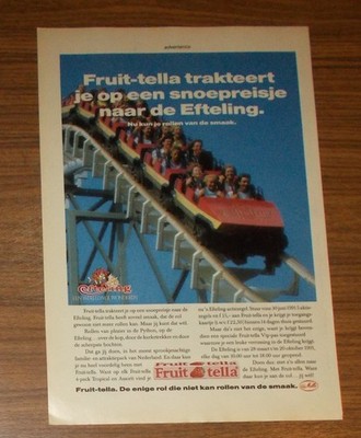 Seltene Werbung DE EFTELING Freizeitpark Achterbahn Fruit-tella Promo 1991