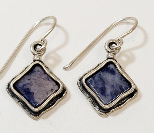 Shablool Didae Israel 925 Sterling Silver Square Drop Earrings Purple Stone