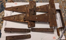 Antique Iron Primitive 1-Barn Door Pull Handle- 3  Strap Hinges - 4 T Hinges