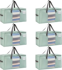 6 Pack), Foldable Heavy-Duty Tote (Light Green Matte, College Dorm Packing 