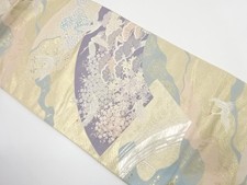 7344719: JAPANESE KIMONO / ANTIQUE FUKURO OBI / SILK / WOVEN CRANE  PINE