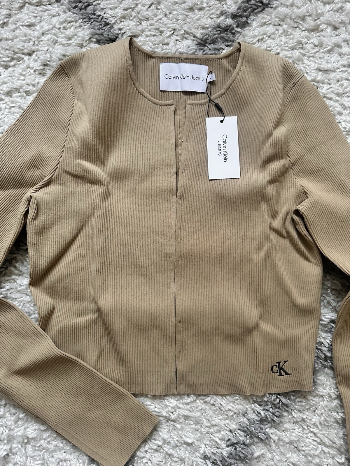 Calvin Klein Jeans Beige Brown Crop Cardigan Size L RRP £110 image 4