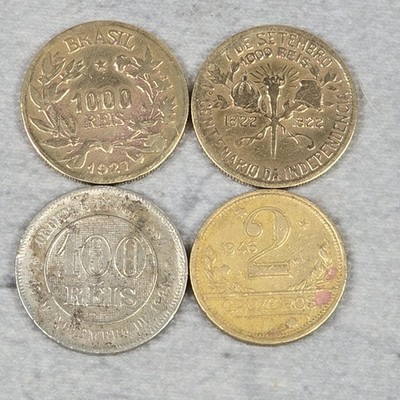 Vintage Brazil Coins 1000 Reis 100 Reis 2 Cruzeiros Commemorative Collectible