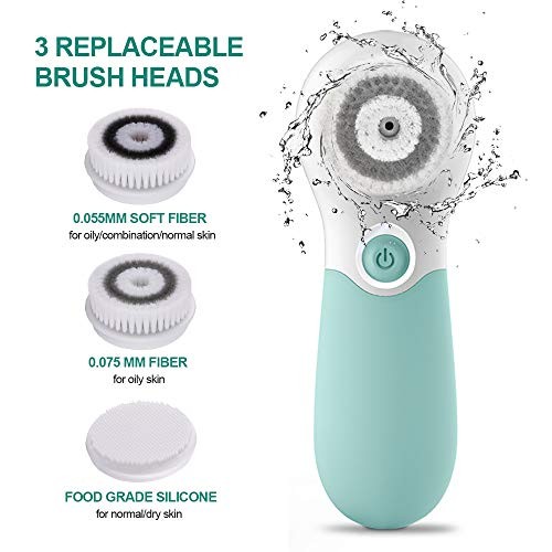 Facial Cleansing Brush Electric Facial Exfoliating Massage Brush with 3 Green - Picture 3 of 7