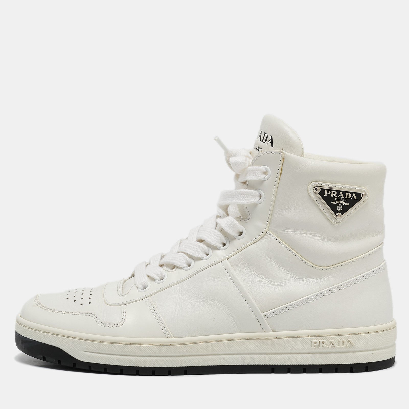 Prada White Leather New Avenue High Top Sneakers EU 38