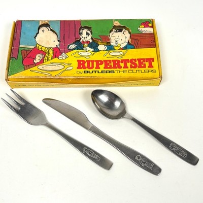 Vintage Rupert Bär Edelstahl Kinder Gabel Löffel Butlers Besteck RupertSet