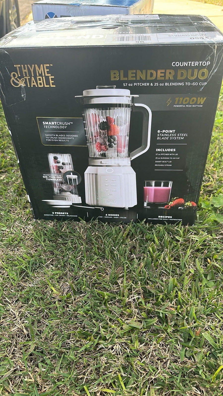 Thyme & Table Countertop Blender Duo, 1100W, 57oz Tritan Pitcher, 6-Point Stainl