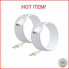 Costyle USB Extension Cable White 15ft, 2 Pack USB 2.0 Extender Cable Type A Mal