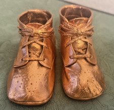 Vtg Pair - 1943 - Copper Plated Baby Shoes - Nursery Decor - Baby Shower Decor