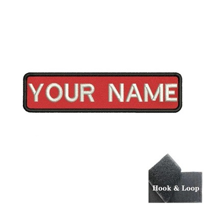 Personalisierter Name Patch roter Hintergrund - weiße Schrift 10 x 2,5 cm Hook & Loop