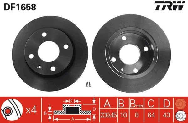 2X TRW Bremsscheibe DF1658 FüR Ford Orion FVD Fiesta Courier F3L Escort F5L GFJ-image