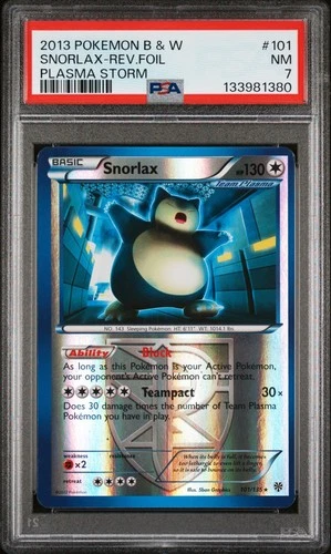 2013 POKEMON B&W PLASMA STORM #101 SNORLAX-REVERSE FOIL PSA 7