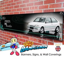 Striscione Ford Fiesta RS Turbo (bianco) per garage, officina, showroom