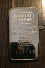 Vintage Credit Suisse 1 Troy Oz .999 Fine Silver Bar- Serial #045138