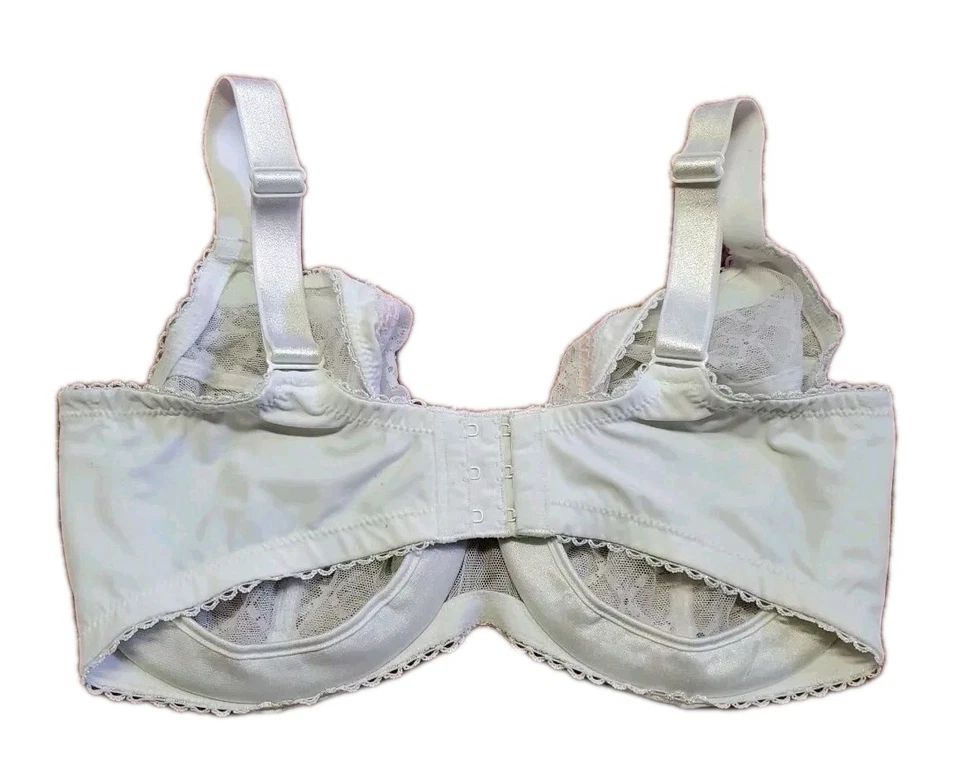 Sutiã Glamorise Tamanho 34G Wonderwire Branco Transparente Sexy com Renda Rosa Estilo 9845 - Imagem 2 de 4