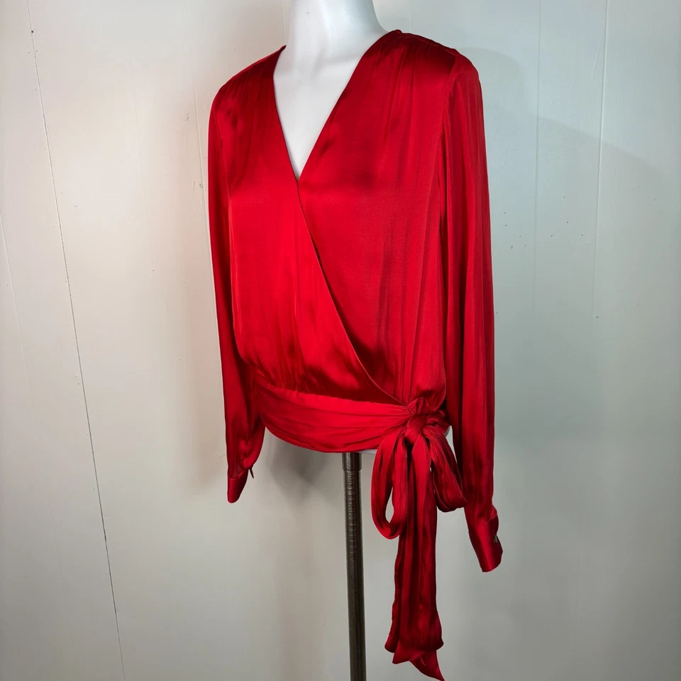 Banana Republic верхний маленький красный атласный кроссовер галстук кромки праздник вечеринки блузка - Изображение 3 из 4