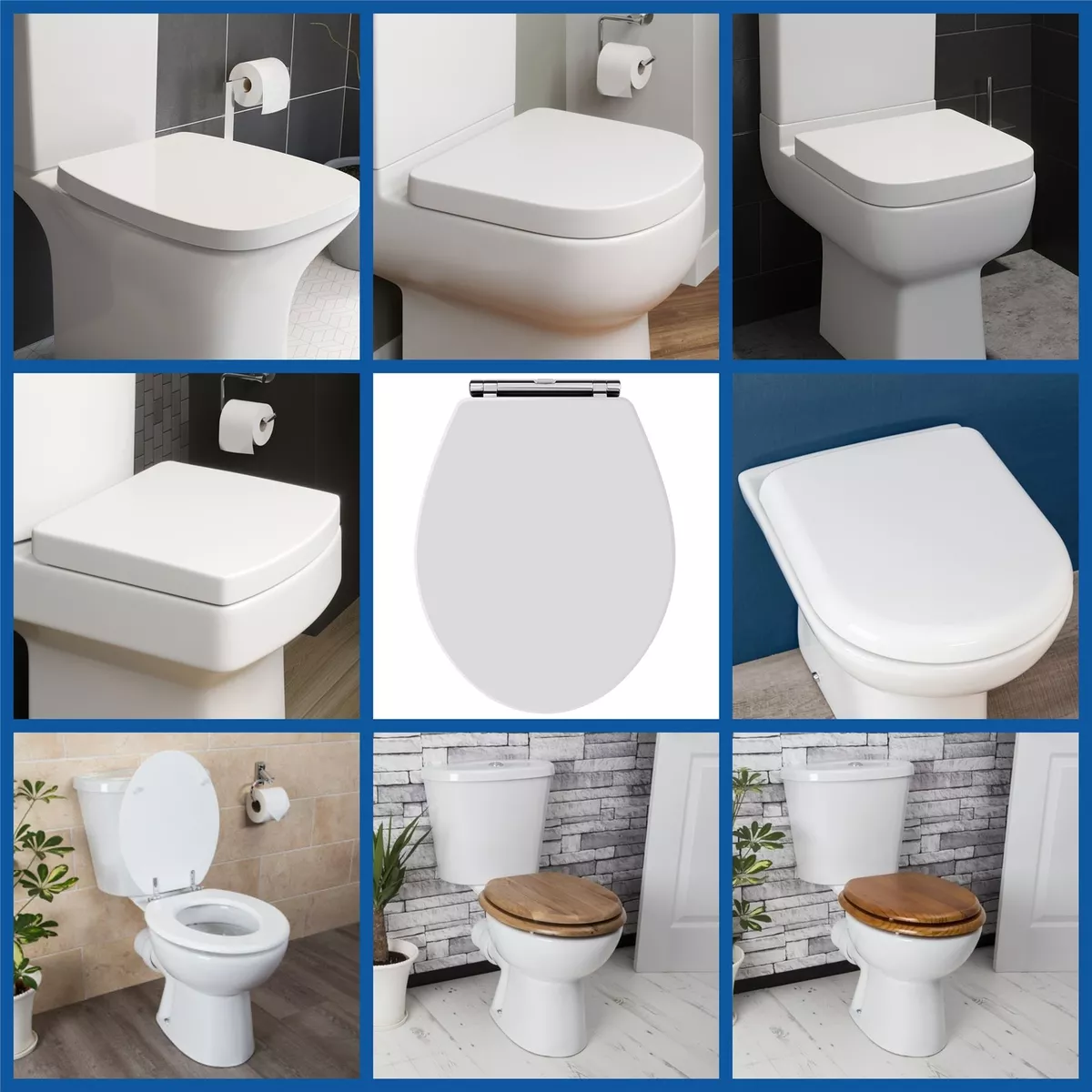 Toilet Seat Round Square D Shape White Wood Plastic Soft Close