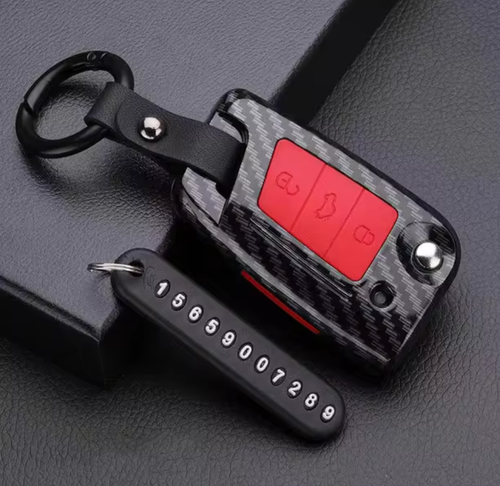 Car Key Cover Case Carbon Fiber Shell For VW Golf Tiguan Polo Skoda Octavia Kodi - Picture 2 of 13