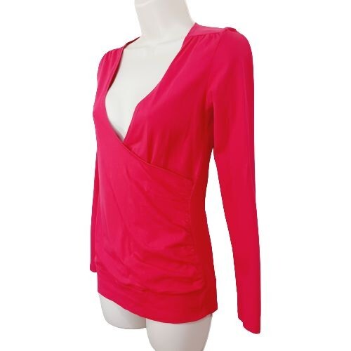 Ilusion Women's Blouse Long Sleeve V Neck Wrap Style Red Color One Size - Picture 3 of 10