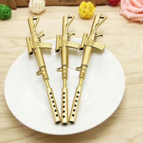 1PC Gold Rifle Shape Black Ink Ballpoint Pen Stationery Office Ball Point Gift - Picture 5 of 12