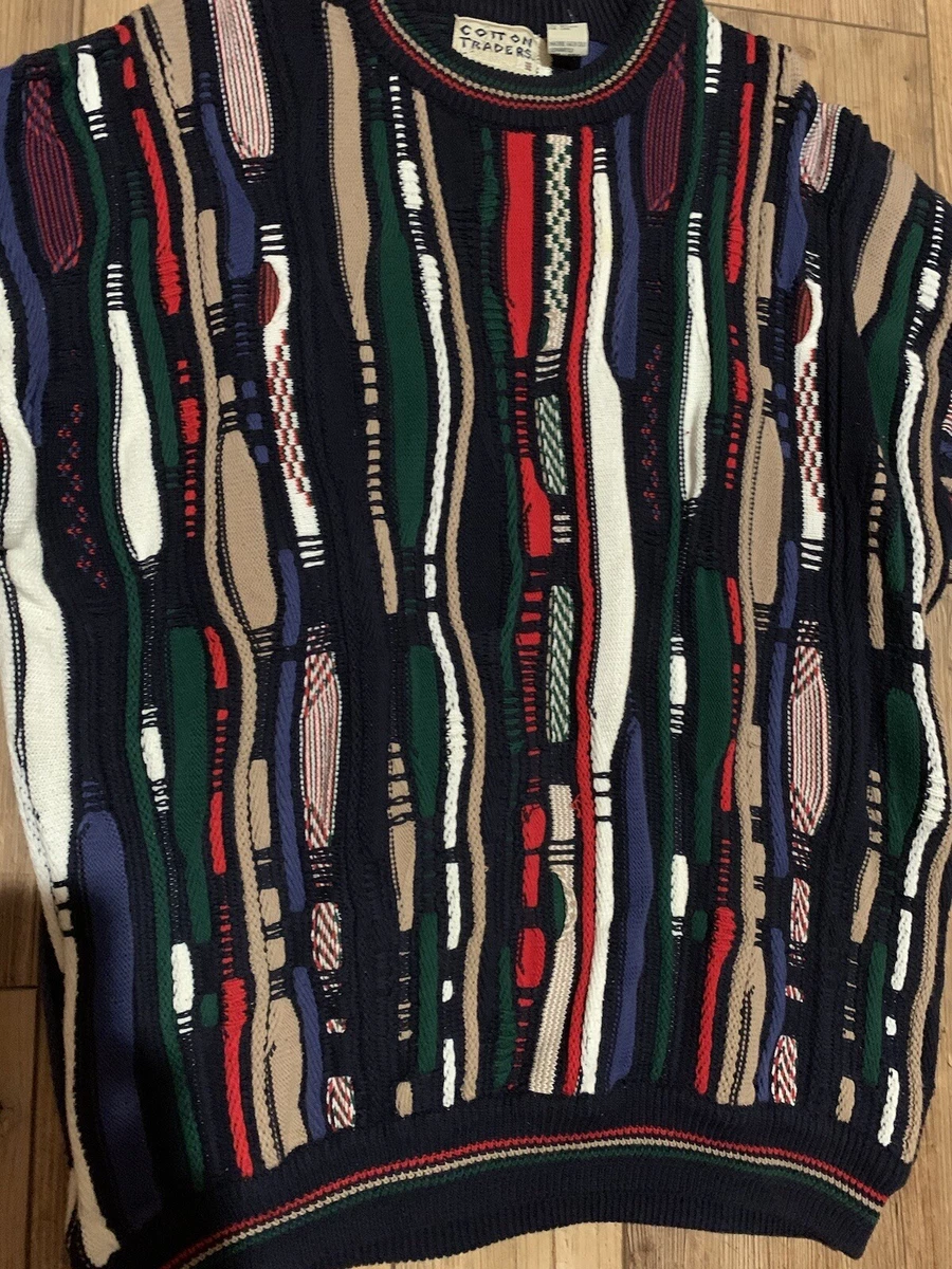 Cotton Traders Vintage Sweater Men size Large L Texture Woven Knit Coogi Style