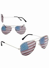 American Flag Unisex Aviator Sunglasses Silver Frame