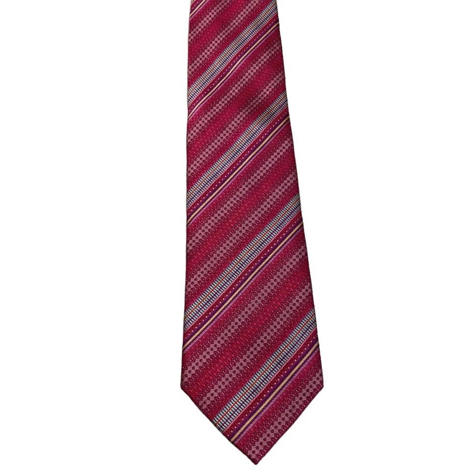 DANIEL DE FASSON SEVENFOLD Silk Necktie Designer STRIPED Pink/Blue/Purple EUC - Image 2 of 4