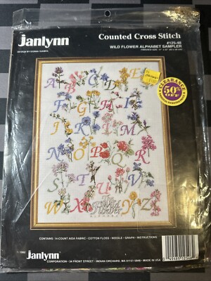 1992 New Vintage Janlynn Wild Flower Alphabet Sampler Counted Cross Stitch USA