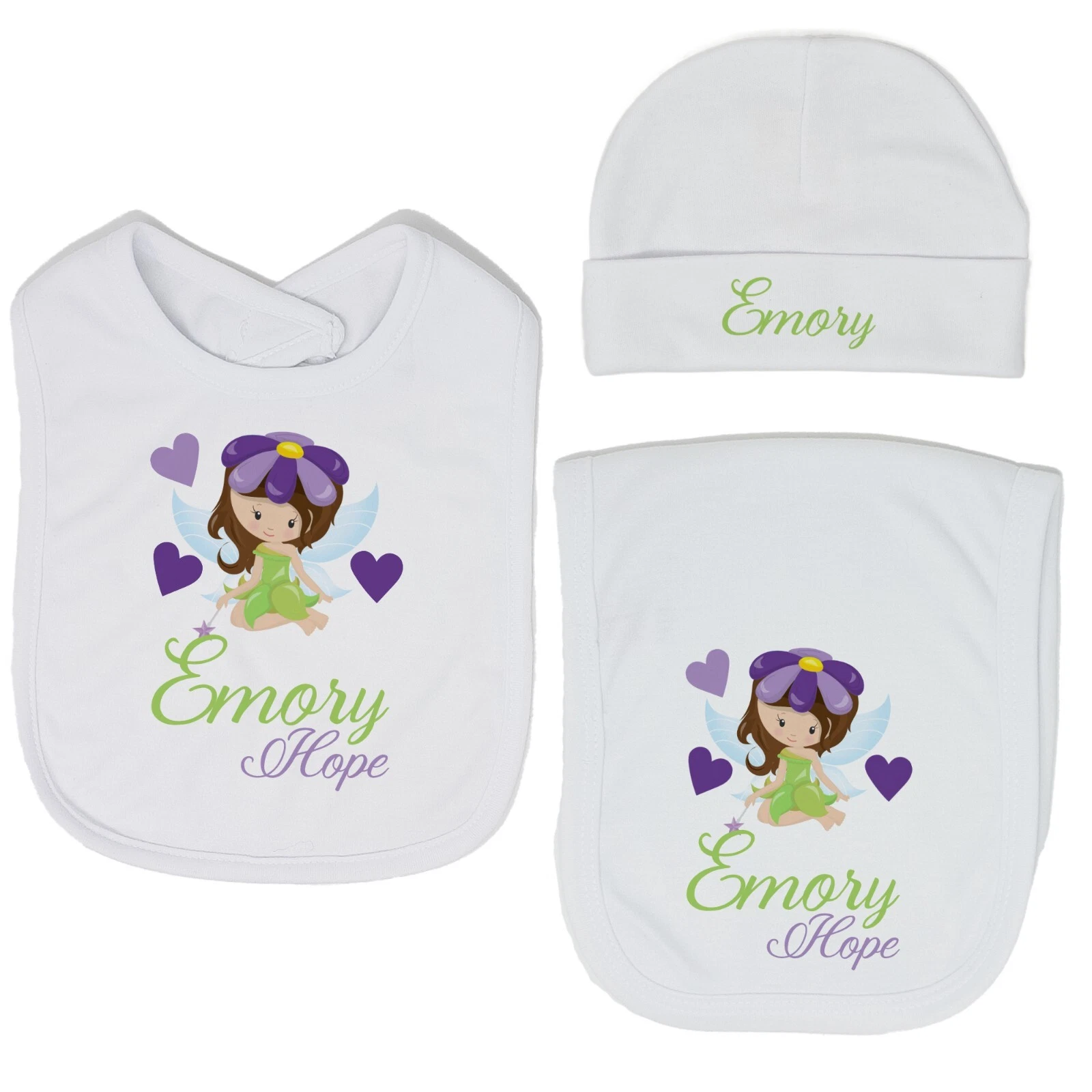 Baby Girl Personalized Custom Woodland Fairy 2 Bib and Burp Cloth Set VS2
Opens in a new window or t