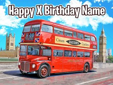 London Bus Cake Topper Routemaster Double Decker Red Personalised Icing Edible