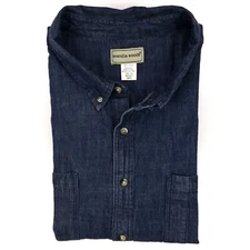 3XLT Denim Shirt Mens Blue Short Sleeves Scandia Woods Cotton Tall XXXLT Button