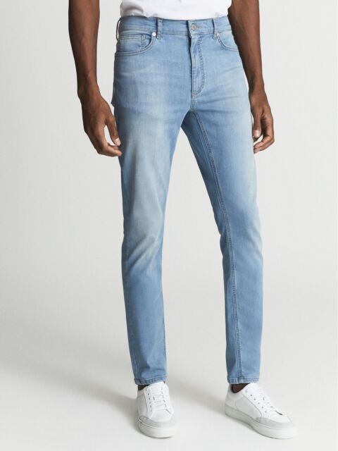 New ex Reiss Mens Washed Blue Super Skinny Jeans RRP £118 28-36 Short & Regular