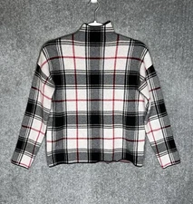 Tahari Ponte Knit Mock Neck Top Womens Size Small Black Red Plaid Long Sleeve