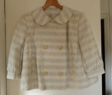 Austin Reed Uk16 Cream W Silver / Grey Circle Pattern Linen Jacket 3/4 Slv