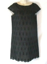 Ann Taylor Pointelle Sheath Dress Sz 6 Black Lined Cap Sleeve Women CB61K