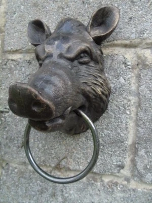 statue tête de sanglier en fonte pat bronze , porte serviettes - Photo 1/4