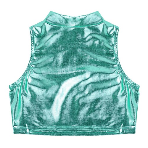 Kid Girl Shiny Metallic Dance Crop Tank Vest with Shorts Gym Workout Outfits - Picture 111 of 117