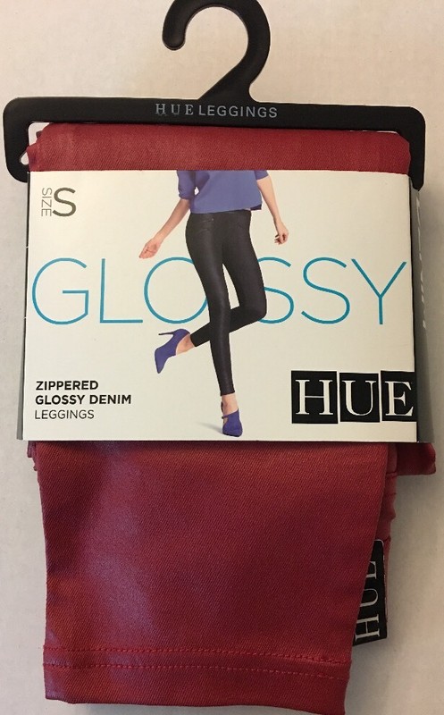 HUE 1 Pair Zippered Jeans Glossy Legging S DEEP RED U15571 NWT Denim