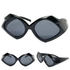 Futuristic Space Robot Modern Retro Party Raver SUNGLASSES Big Funky Black Frame